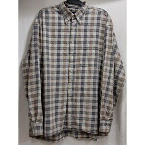 THUNDER Men’s  2XL Plaid Flannel Long Sleeve Button Up Brown Plaid Cotton EUC